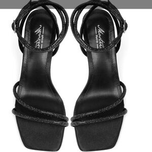 Mostrin Women Strappy Rhinestone Heels Ankle Strap Square Open Toe Black Size 8